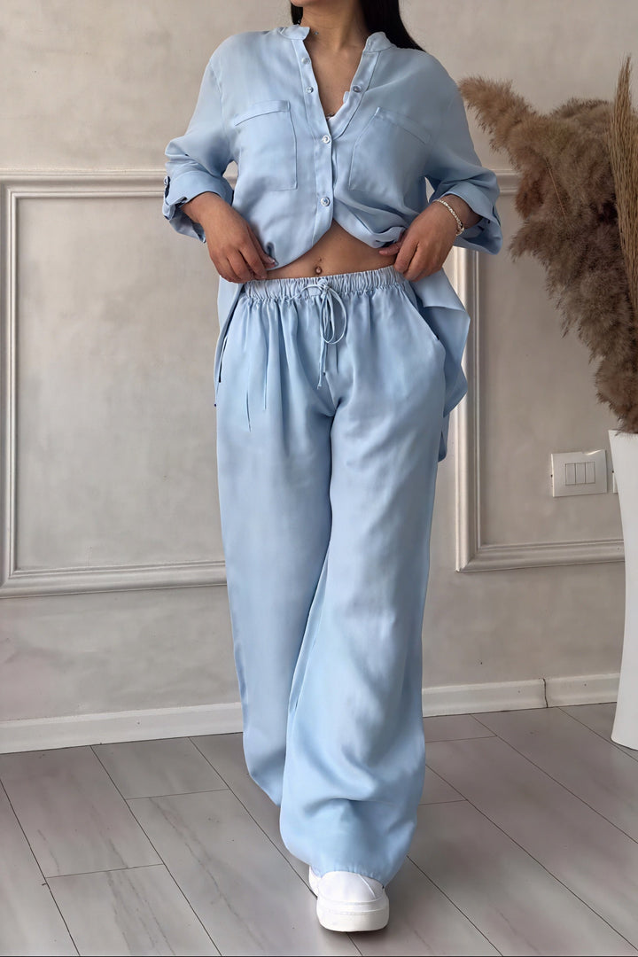 Linen-Look Wide Leg Two Piece Lounge Set | Hannah