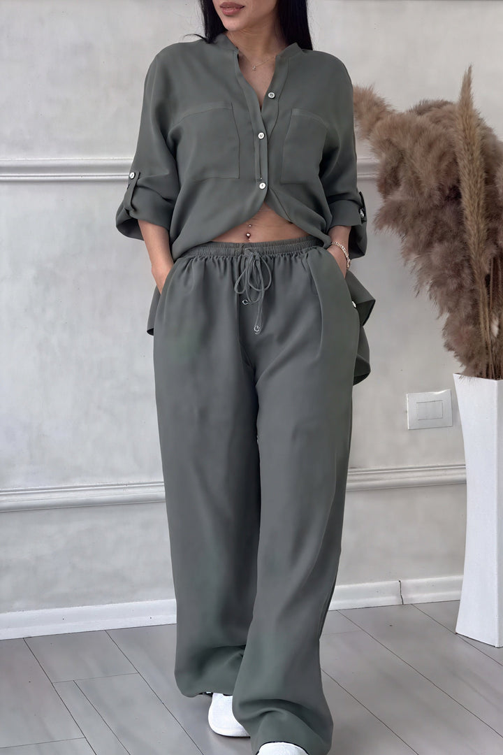 Linen-Look Wide Leg Two Piece Lounge Set | Hannah