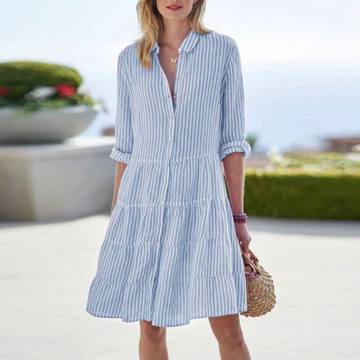 Linen-Look Summer Midi Shirt Dress for Women | Solane