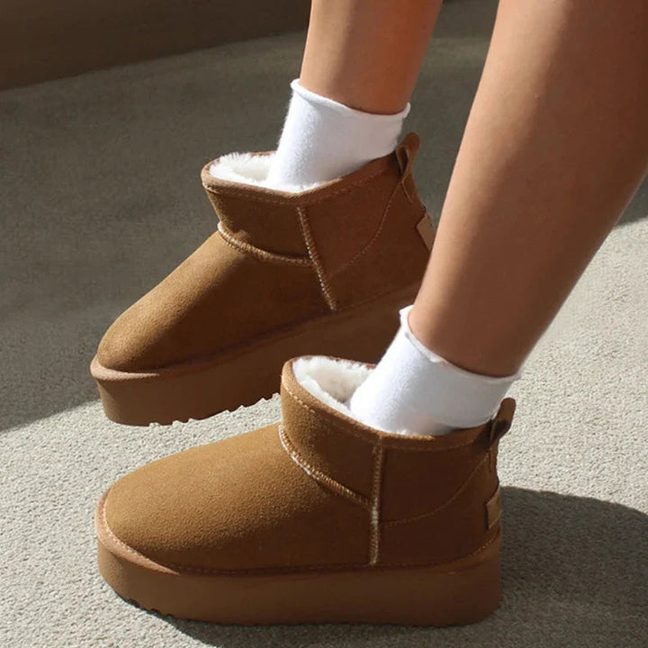Women’s Faux Suede Sherpa-Lined Platform Mini Ankle Snow Boots