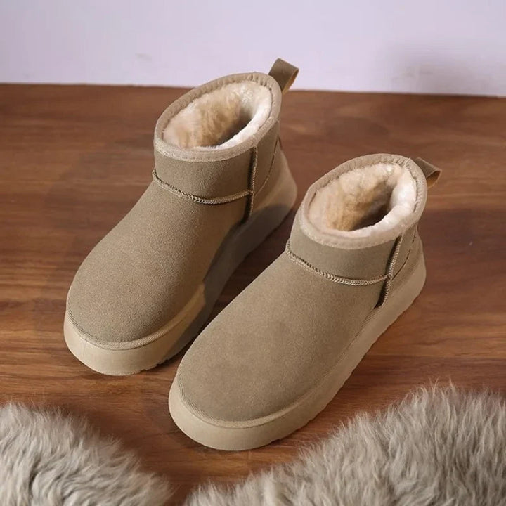 Women’s Faux Suede Sherpa-Lined Platform Mini Ankle Snow Boots