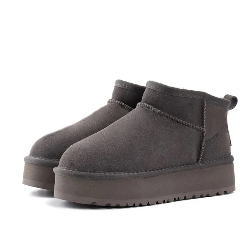 Women’s Faux Suede Sherpa-Lined Platform Mini Ankle Snow Boots