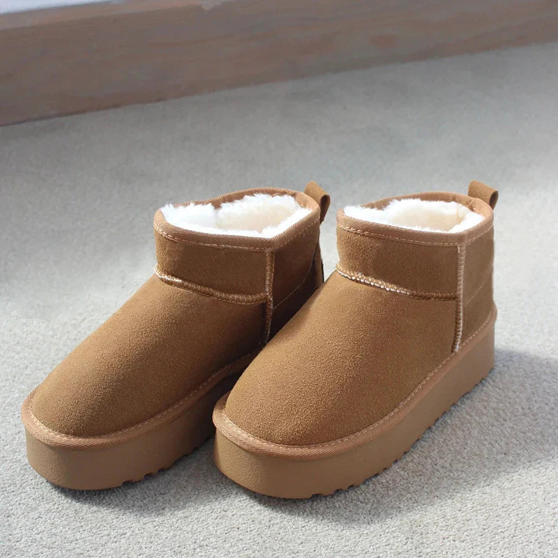 Women’s Faux Suede Sherpa-Lined Platform Mini Ankle Snow Boots