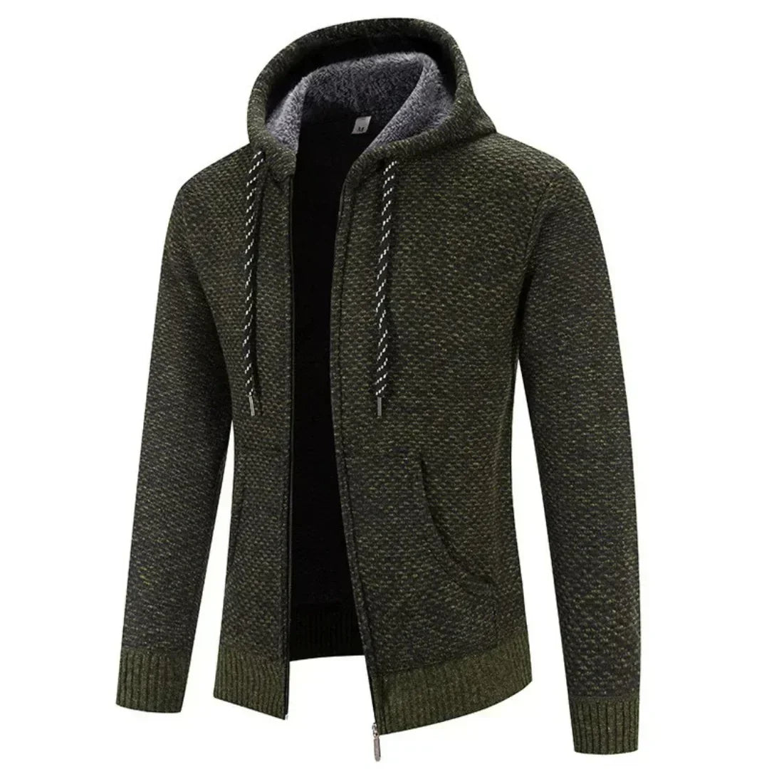 Men’s Fleece-Lined Hooded Knit Zip-Up Cardigan Jacket