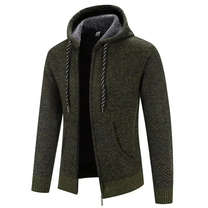Men’s Fleece-Lined Hooded Knit Zip-Up Cardigan Jacket