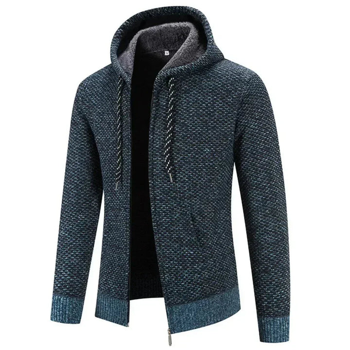 Men’s Fleece-Lined Hooded Knit Zip-Up Cardigan Jacket