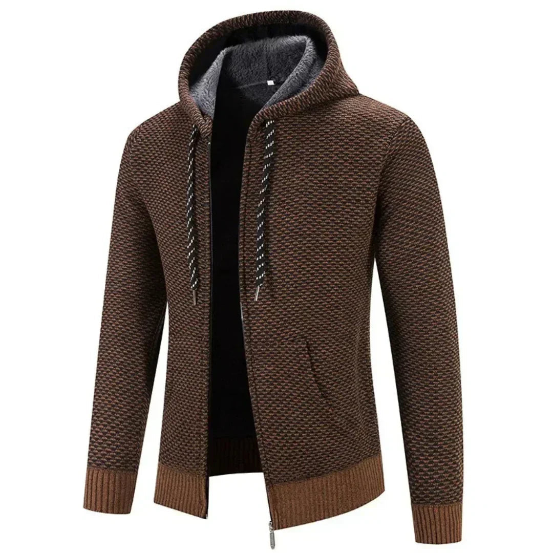 Men’s Fleece-Lined Hooded Knit Zip-Up Cardigan Jacket