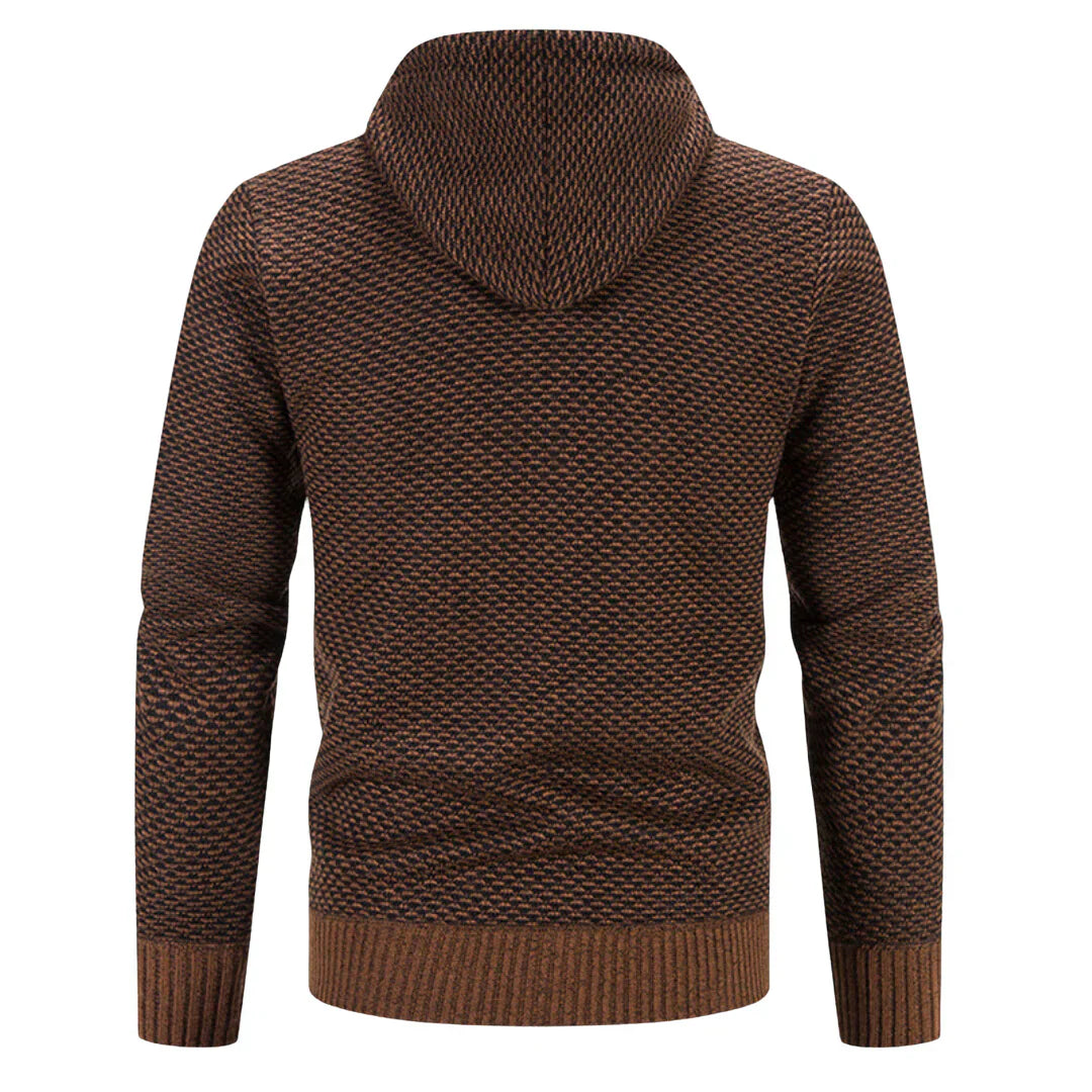 Men’s Fleece-Lined Hooded Knit Zip-Up Cardigan Jacket