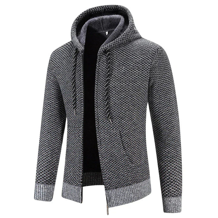 Men’s Fleece-Lined Hooded Knit Zip-Up Cardigan Jacket