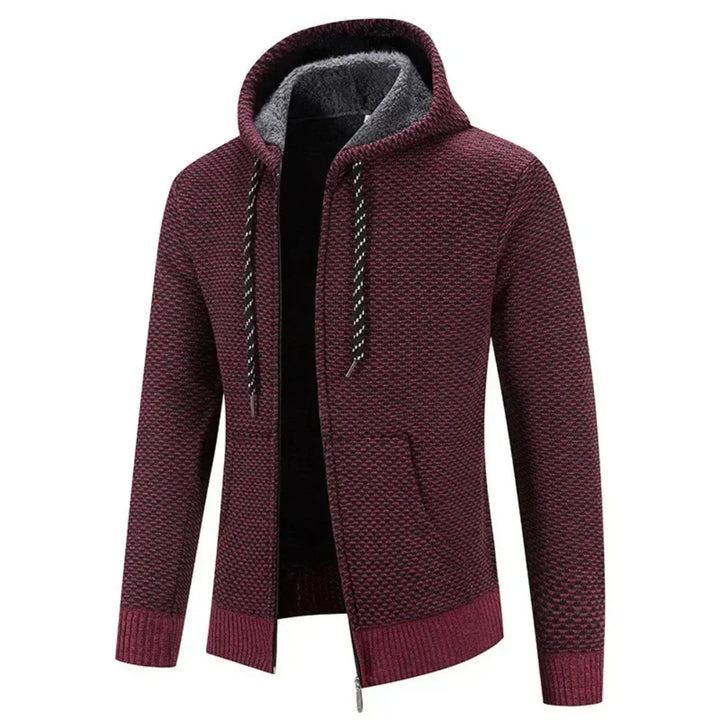 Men’s Fleece-Lined Hooded Knit Zip-Up Cardigan Jacket