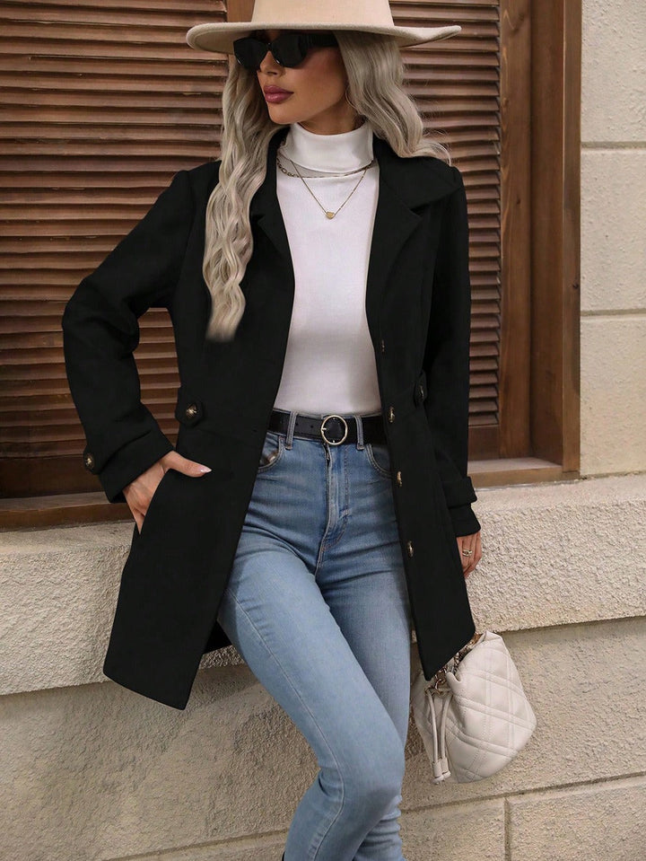 Women’s Faux Wool Slim Fit Belted Trench Coat