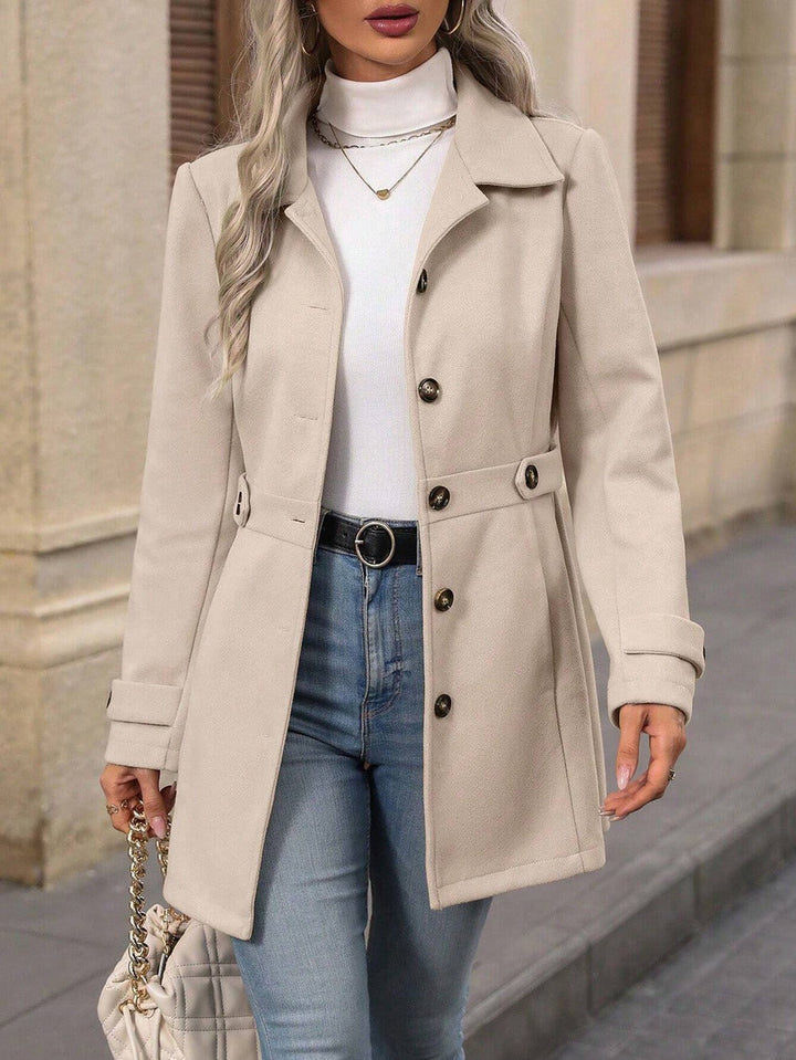 Women’s Faux Wool Slim Fit Belted Trench Coat