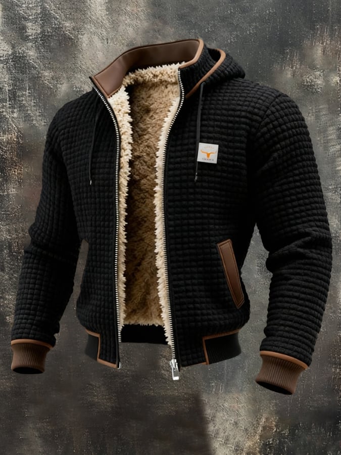 Men’s Waffle Knit Fleece Lined Hooded Jacket