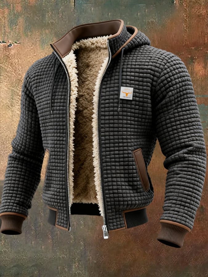 Men’s Waffle Knit Fleece Lined Hooded Jacket