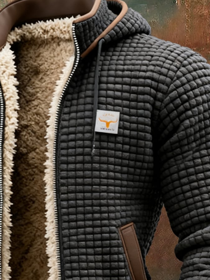 Men’s Waffle Knit Fleece Lined Hooded Jacket