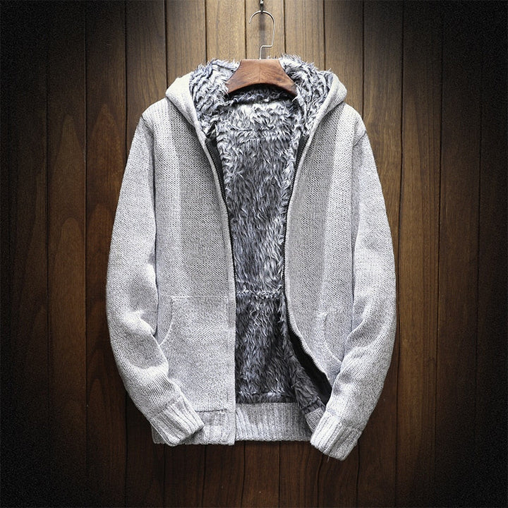 Men’s Fleece-Lined Hooded Knit Zip-Up Cardigan Jacket