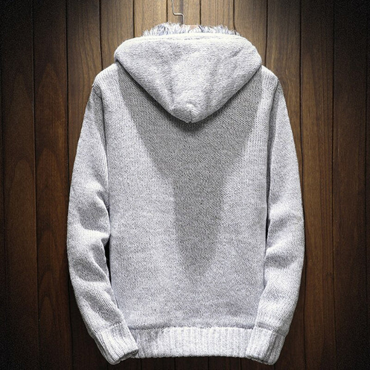 Men’s Fleece-Lined Hooded Knit Zip-Up Cardigan Jacket