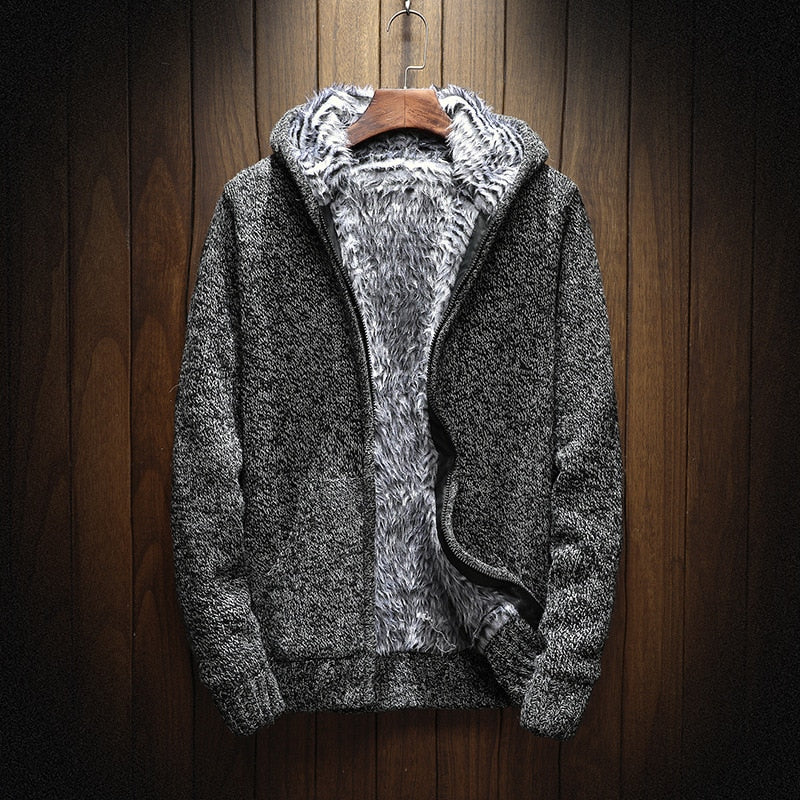 Men’s Fleece-Lined Hooded Knit Zip-Up Cardigan Jacket