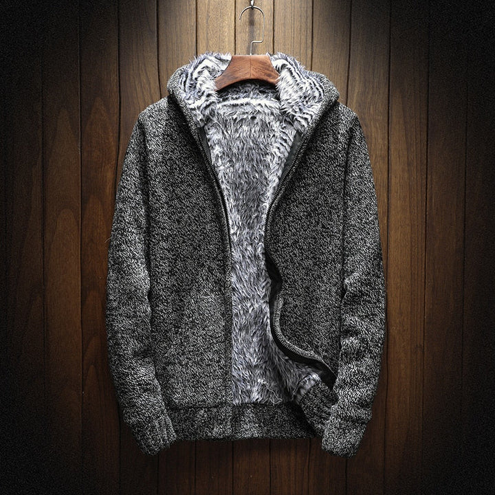 Men’s Fleece-Lined Hooded Knit Zip-Up Cardigan Jacket