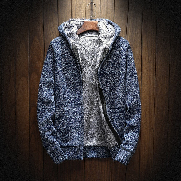 Men’s Fleece-Lined Hooded Knit Zip-Up Cardigan Jacket