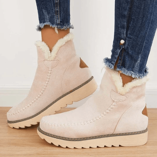 Women’s Suede Winter Snow Boots Shearling Lined Wedge Sole