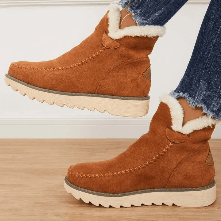 Women’s Suede Winter Snow Boots Shearling Lined Wedge Sole