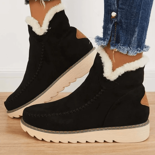Women’s Suede Winter Snow Boots Shearling Lined Wedge Sole