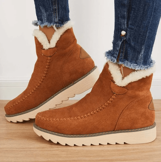 Women’s Suede Winter Snow Boots Shearling Lined Wedge Sole