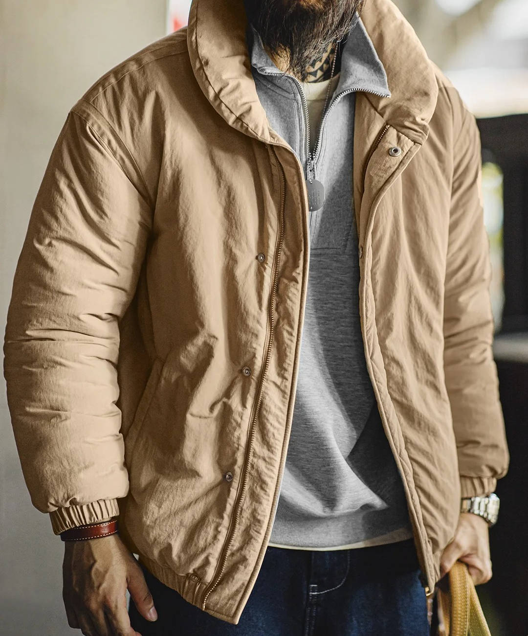 Men’s Sandstone High-Collar Classic Puffer Jacket