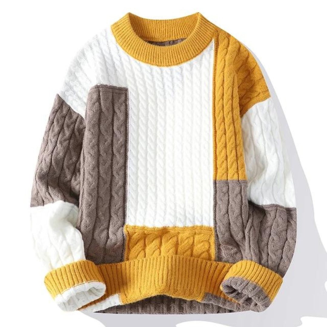 Men's Cozy Color Block Cable Knit Sweater - Oliver 0