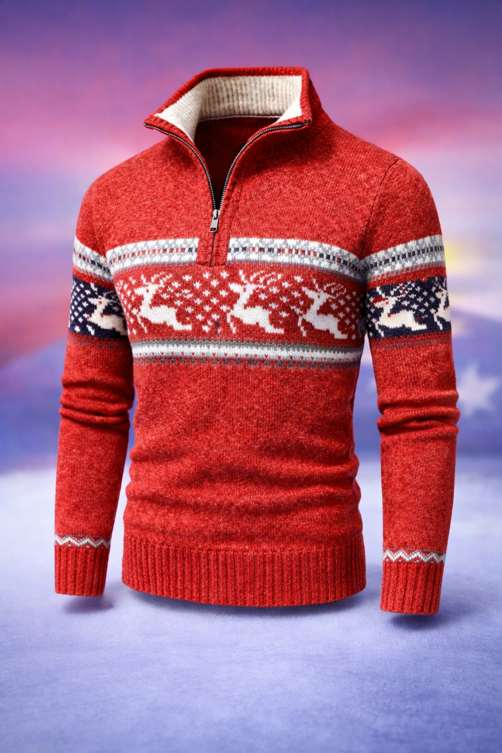 Men's Festive Fair Isle Half-Zip Christmas Sweater - Liam 0