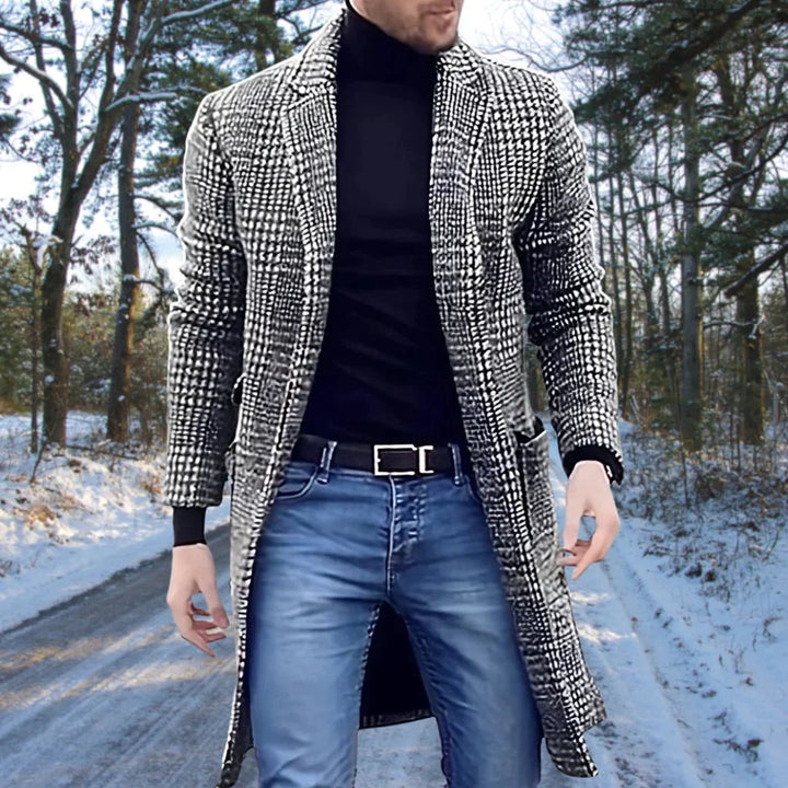 Men’s Houndstooth Faux Wool Longline Overcoat