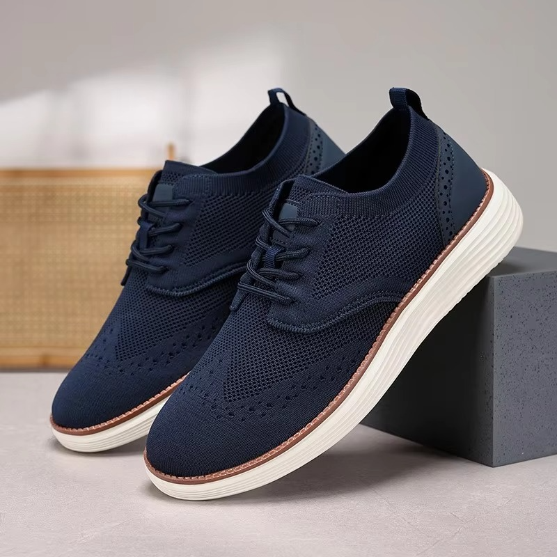 Men’s Knit Brogue Wingtip Lace-Up Casual Sneakers