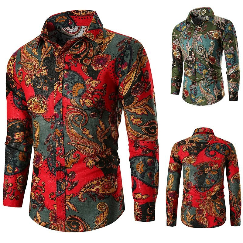 Men’s Paisley Print Slim Fit Long Sleeve Shirt