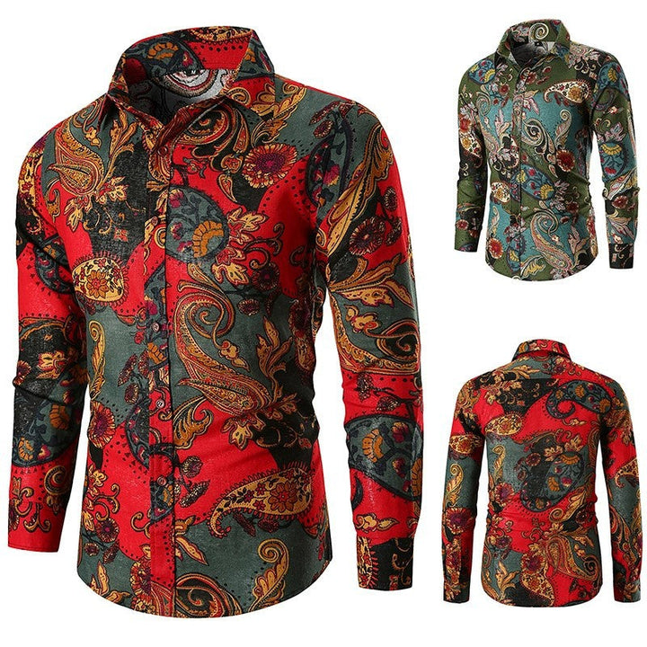 Men’s Paisley Print Slim Fit Long Sleeve Shirt