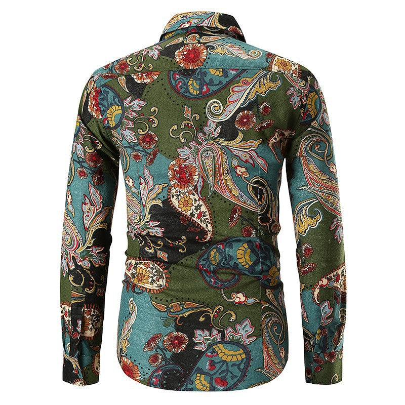 Men’s Paisley Print Slim Fit Long Sleeve Shirt