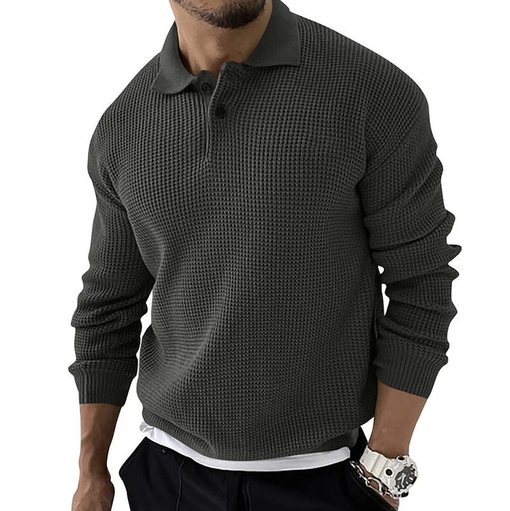Men's Relaxed Fit Waffle Knit Polo Sweater - Ethan 0