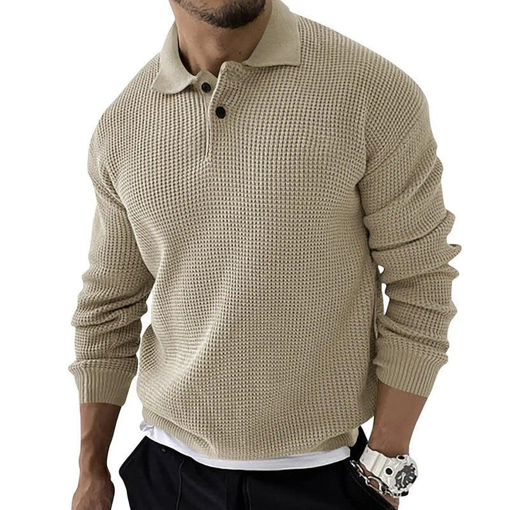 Men's Relaxed Fit Waffle Knit Polo Sweater - Ethan 2