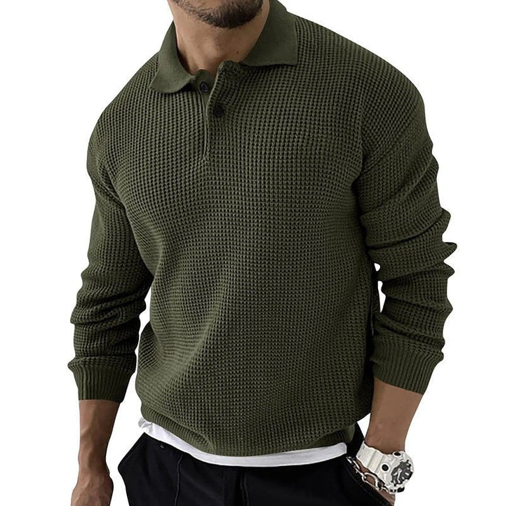 Men's Relaxed Fit Waffle Knit Polo Sweater - Ethan 4