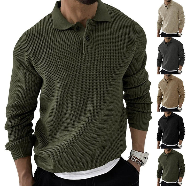 Men's Relaxed Fit Waffle Knit Polo Sweater - Ethan 5