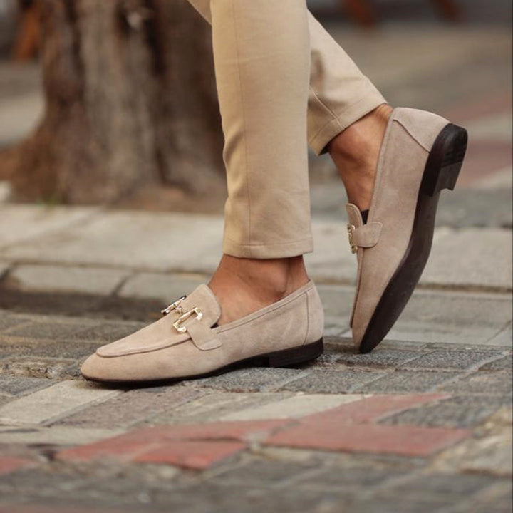 Men’s Faux Suede Double Bar Buckle Slip-On Loafers