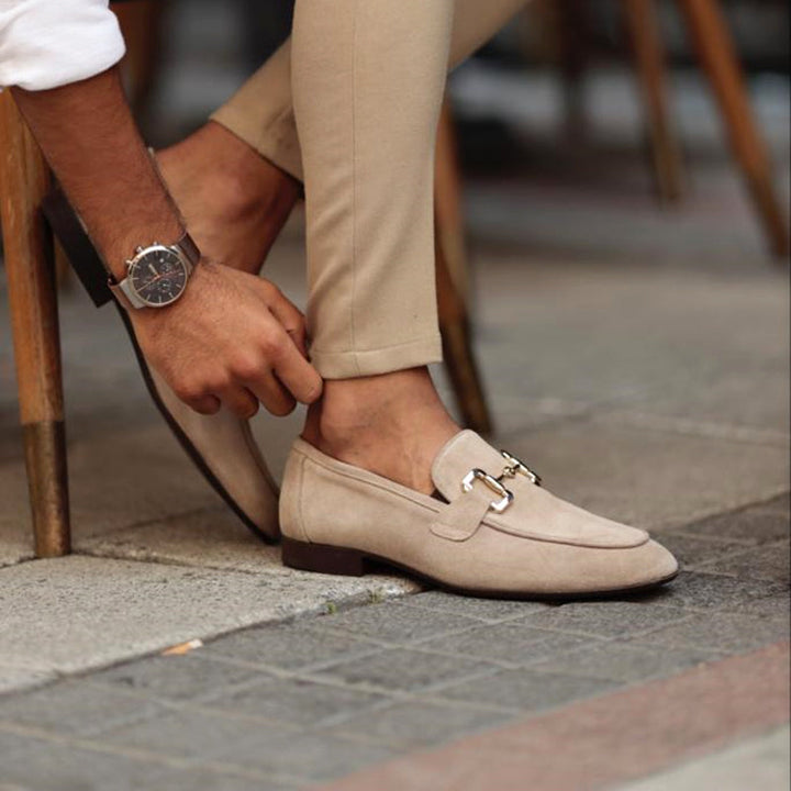 Men’s Faux Suede Double Bar Buckle Slip-On Loafers
