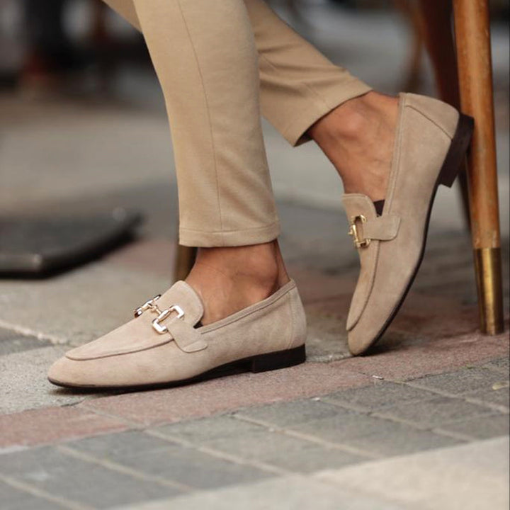 Men’s Faux Suede Double Bar Buckle Slip-On Loafers