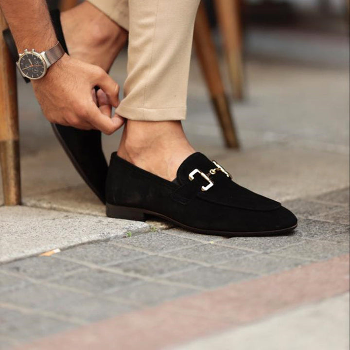 Men’s Faux Suede Double Bar Buckle Slip-On Loafers