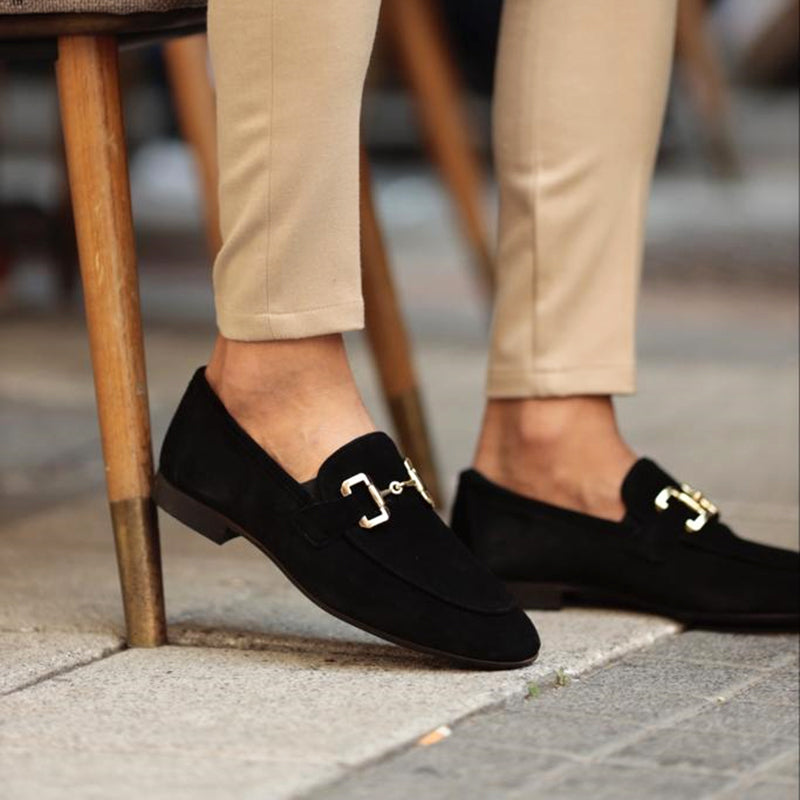 Men’s Faux Suede Double Bar Buckle Slip-On Loafers