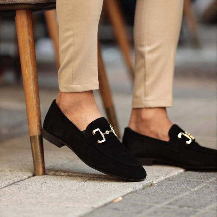Men’s Faux Suede Double Bar Buckle Slip-On Loafers
