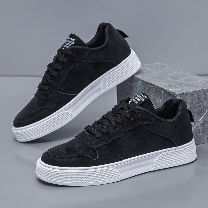 Men’s Faux Suede Lace-Up Skate Sneakers White Sole