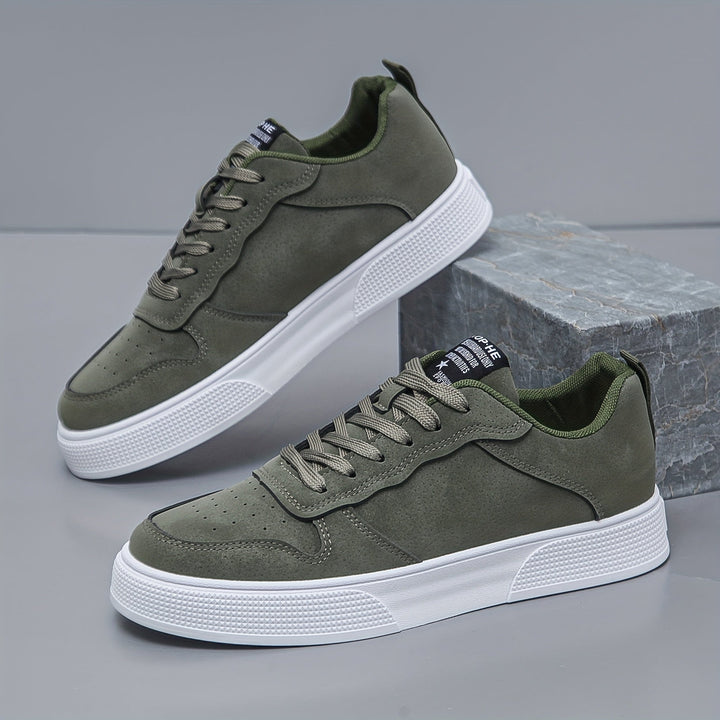 Men’s Faux Suede Lace-Up Skate Sneakers White Sole