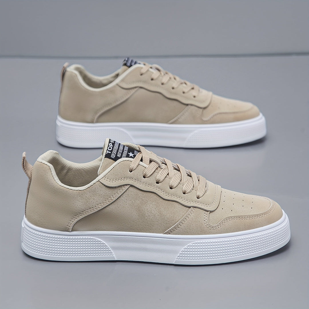 Men’s Faux Suede Lace-Up Skate Sneakers White Sole
