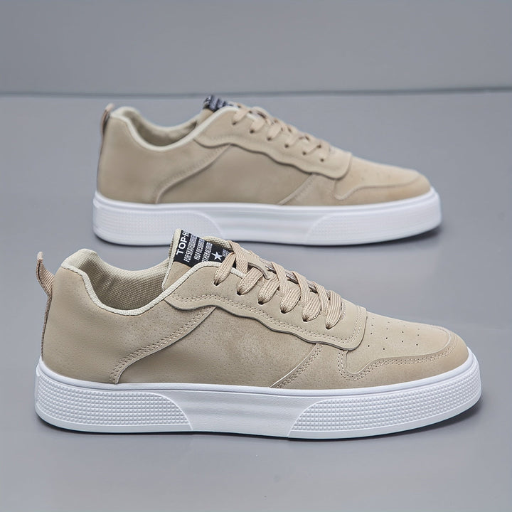 Men’s Faux Suede Lace-Up Skate Sneakers White Sole